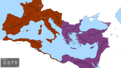 การเปลี่ยนแปลงดินแดนของจักรวรรดิโรมันตะวันออก ในแต่ละสมัยของราชวงศ์ต่าง ๆ จนกระทั่งการล่มสลายของจักรวรรดิใน ค.ศ. 1453