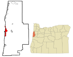 Location of Newport in Lincoln County, Oregon (left) and in Oregon (right)