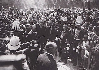 Francesc Macià, first president of the restored Generalitat, at the homage to Rafael Casanova during the National Day of 1931