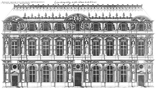 Lescot's facade as illustrated in Les plus excellents bâtiments de France (1576)