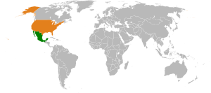 Mapa indicando localização dos Estados Unidos e do México.