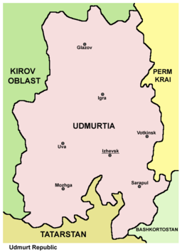 Kart over Udmurtia.