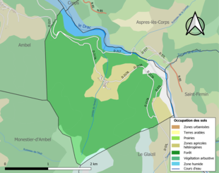 Carte en couleurs présentant l'occupation des sols.