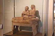 Etruscan terracotta cinerary urn with spouses on lid, Caere (modern Cerveteri), 510–500 BCE