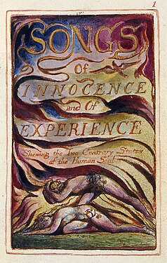 Couverture de Songs of Innocence and of Experience, 1794, le plus célèbre recueil de poèmes de William Blake. Washington, bibliothèque du Congrès.