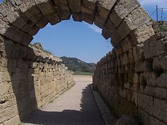 The vaulted tunnel leading into the stadium