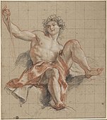 Bacchus; by Antoine Coypel; black chalk, white highlights, and sanguine; 42.7 × 37.7 cm