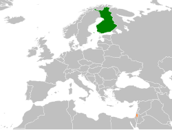 Map indicating locations of Finland and Palestine