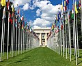 A long row of flags