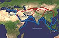 Image 27The economically important Silk Road was blocked from Europe by the Ottoman Empire in c. 1453 with the fall of the Byzantine Empire. This spurred exploration, and a new sea route around Africa was found, triggering the Age of Discovery. (from Indian Ocean)