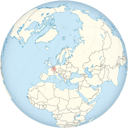 Luxembourg on the globe (Europe centered)