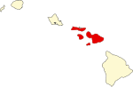 Mapa de Hawái con la ubicación del condado de Maui