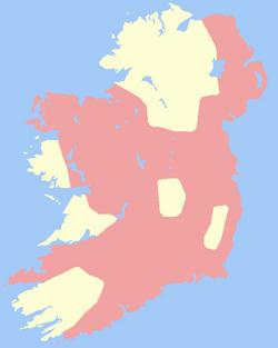 愛爾蘭領地的範圍（粉色）