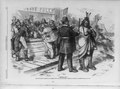 1871 Kartun: "Teruskan! Adakah Orang Asli Amerika tidak mempunyai hak yang mesti dihormati oleh warga Amerika asli?" Sebuah Kartun Nast yang ironis menggariskan bahawa, sementara warga asing naturalisasi mempunyai undi, Orang Asli Amerika tidak mempunyai undi, kerana mereka tidak dianggap sebagai warganegara Amerika Syarikat, yang tidak dipulihkan sehingga 1924.