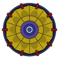 Implosion weapon cross-section showing focusing of shock waves