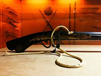 The trigger mechanism of an Istinggar, a classical Malay matchlock gun as displayed in Muzium Warisan Melayu (Malay Heritage Museum), Serdang, Selangor.