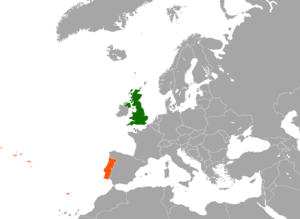 Mapa indicando localização de Portugal e do Reino Unido.