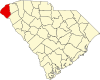 Mapa de Carolina del Sur con la ubicación del condado de Oconee