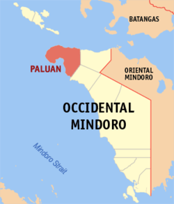 Mapa de Occidental Mindoro con Paluan resaltado