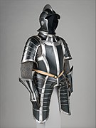 Black painted suit of German armor crafted circa 1600.[27]