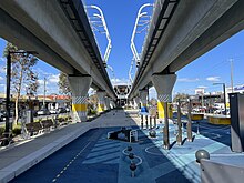 Recreational space created by the LXRP beneath the newly elevated rail line at Clayton station in Melbourne's south-east