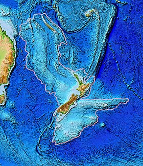 Carte topographique et bathymétrique de Zealandia.