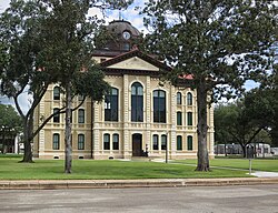 Colorado County Courthouse in Columbus. Built 1890-1891: this 2014 photo shows restoration to original color scheme made in 2013