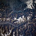 Jungfrau, lake Brienzersee and Interlaken from the Space Shuttle