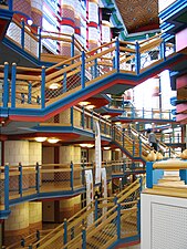 Multicolour interior of the Cambridge Judge Business School, Cambridge, UK, by John Outram, 1995[262]