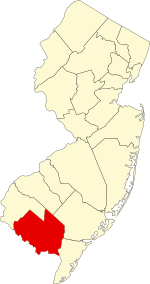 Map of New Jersey highlighting Cumberland County