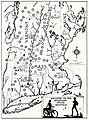 Map of New England trails and Youth Hostel locations drawn by Isabel Smith