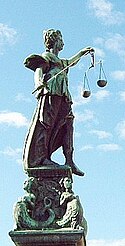 Sculpture of Lady Justice on the Gerechtigkeits­brunnen [de] in Frankfurt, Germany