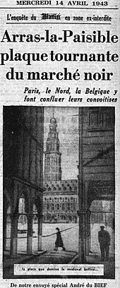 Newspaper headline and photo of the Grand-Place of Arras