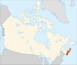 Map o Canadae wi Nova Scotia heichlichtit