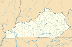 Mapa konturowa Kentucky, blisko centrum na dole znajduje się punkt z opisem „Hardyville”