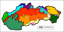 Vihorlatské vrchy v rámci Slovenska, vyznačené šedě