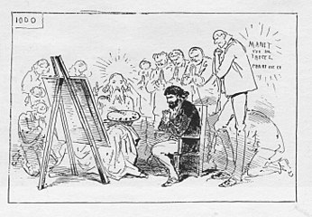 Karikatur zu Fantin Latours Atelier aux Batignolles (~1870)