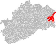 Carte des communes de la Haute-Saône faisant apparaître en rouge celles faisant partie de la communauté de communes Rahin et Chérimont.