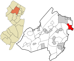 Location of Lincoln Park in Morris County highlighted in red (right). Inset map: Location of Morris County in New Jersey highlighted in orange (left).