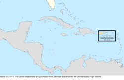 Map of the change to the United States in the Caribbean Sea on March 31, 1917