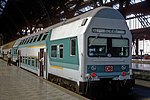 Partially modernized double-decker train with an old control car in 1995 at Leipzig Hauptbahnhof