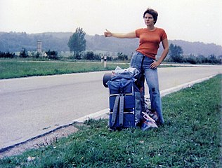 Hitchhiker on a road in Luxemburg