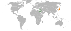 Map indicating locations of Israel and Japan