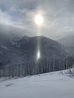 Light pillar in the Wasatch Mountains of Utah