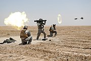 Firing a Carl Gustaf 8.4cm recoilless rifle during training in Basrah, Iraq.