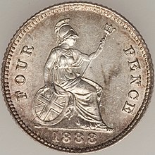 Coin depicting an armoured woman holding a trident and shield