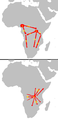 Image 32 1 = 2000–1500 BC origin 2 = c. 1500 BC first dispersal      2.a = Eastern Bantu      2.b = Western Bantu 3 = 1000–500 BC Urewe nucleus of Eastern Bantu 4–7 = southward advance 9 = 500–1 BC Congo nucleus 10 = AD 1–1000 last phase (from History of Africa)