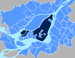 Greater Montreal Aurie shown in licht blue (City of Montreal proper shown in daurk blue)