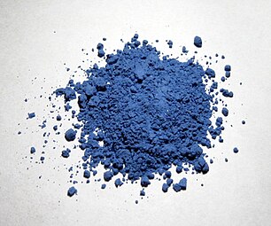 Natural ultramarine pigment made from ground lapis lazuli. The most expensive blue pigment during the Renaissance, often reserved for depicting the robes of Angels or the Virgin Mary