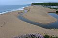 Mouth of the River Bride at Burton Bradstock, Dorset, England.